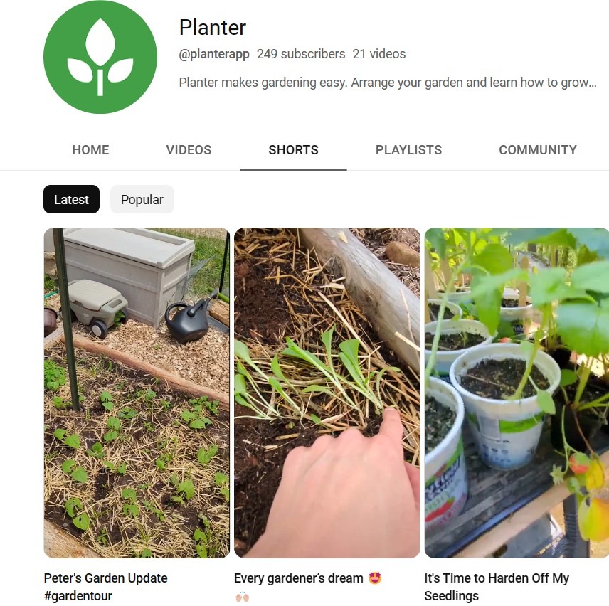 Screenshot of Planter Shorts on YouTube