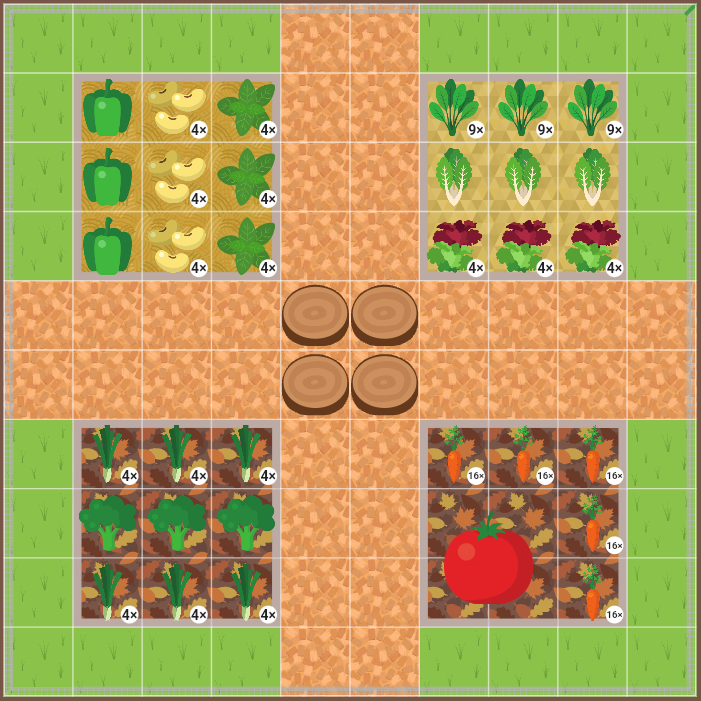 A screenshot of a garden in Planter with custom backgrounds and foreground items