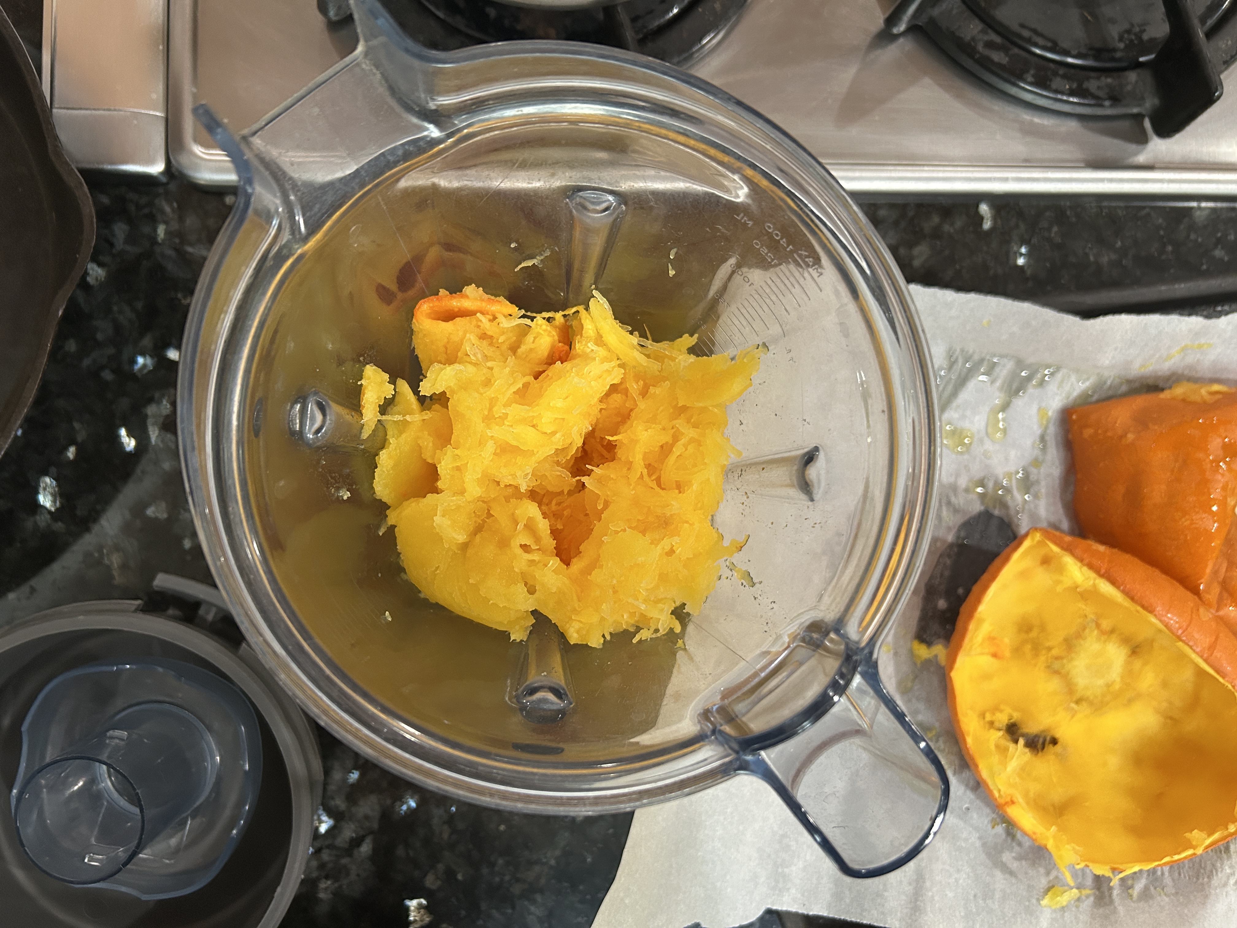 pumpkin in a blender being pureed