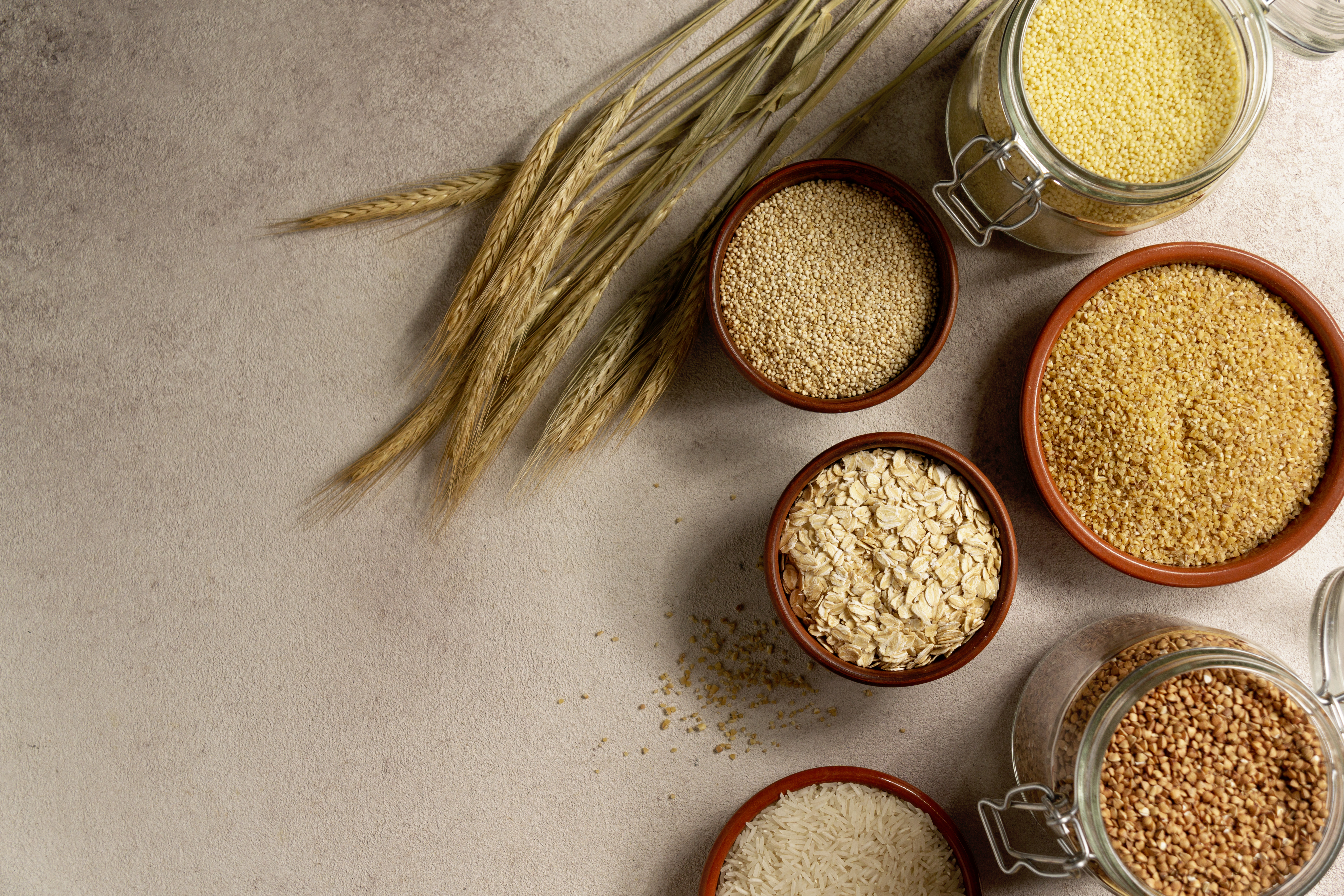 A variety of grains in bowls