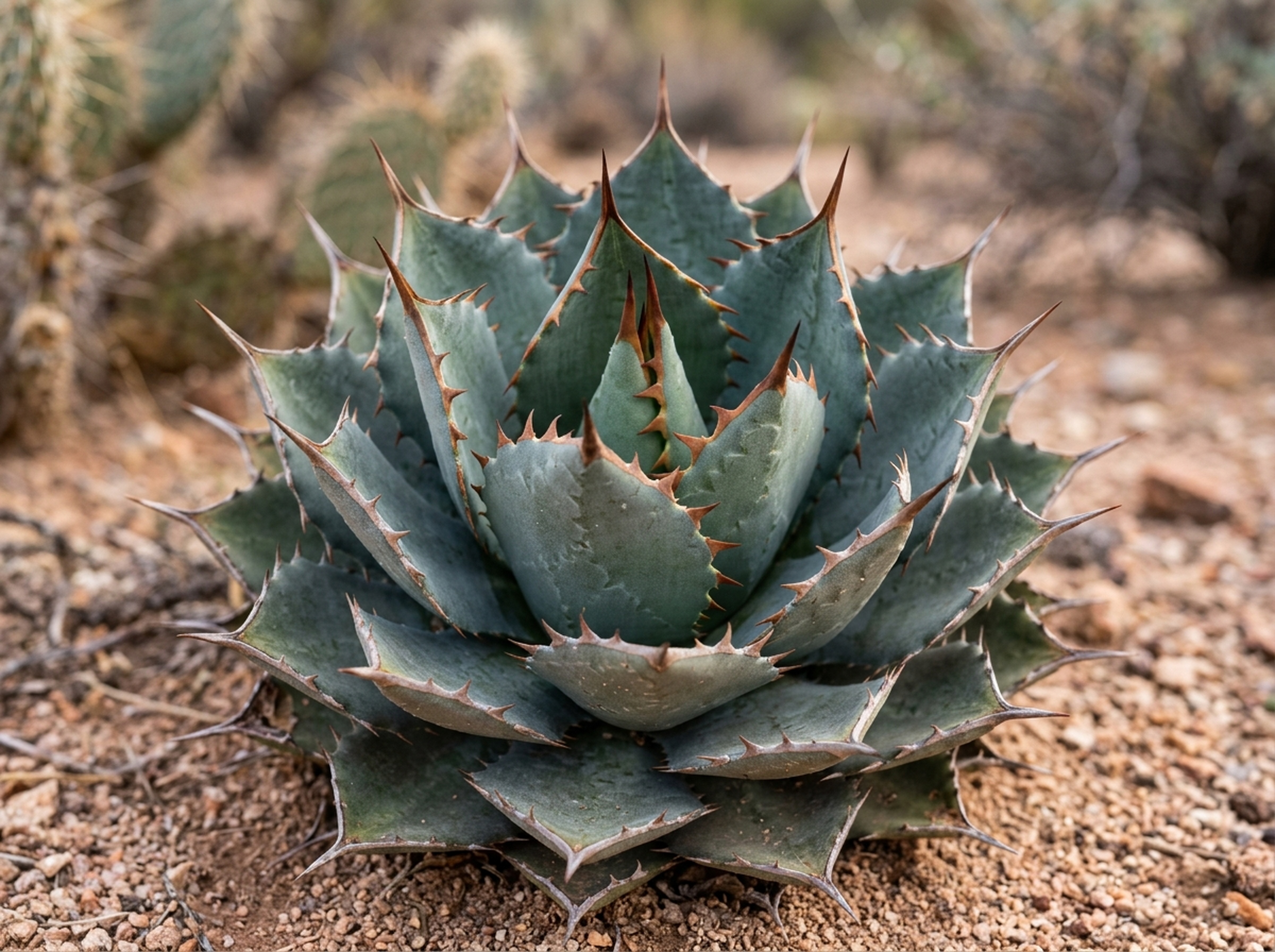 Small agave plant growing in a desert garden