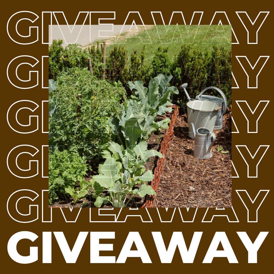 Image of a vegetable garden with the word giveaway repeated in the background